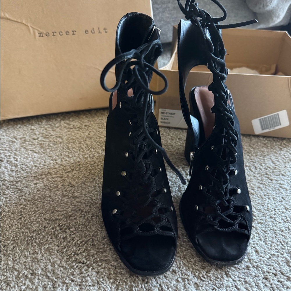 Mercer edit black NUBUCK  sandal wedge  8.5